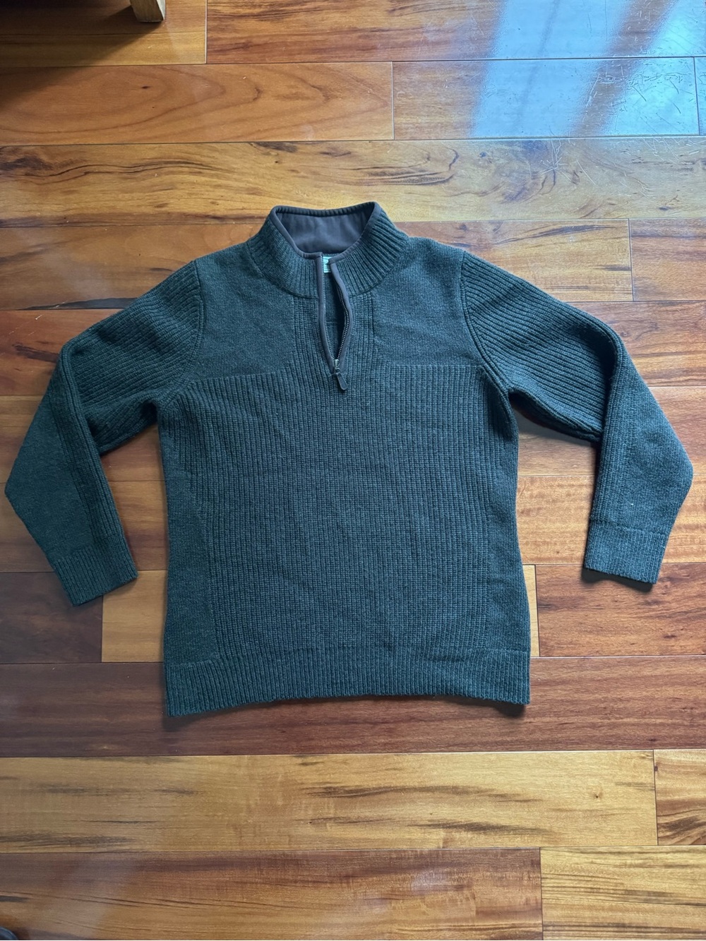 Men's S/M Quarter-Zip Wool Blend Sweater - Dark Green